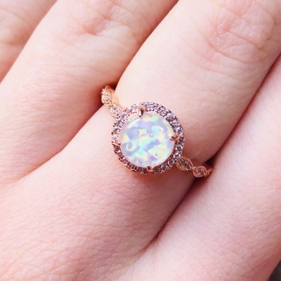 Jewelry - NEW ROSE GOLD ROUND OPAL DIAMOND HALO RING
